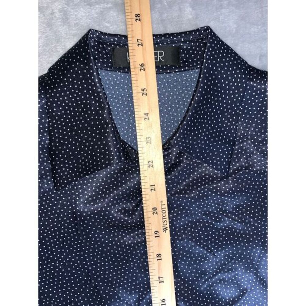 New Kasper Blouse Womens 12‎ Navy Polka Dot Button Up Long Sleeve Soft Collared - Picture 6 of 7